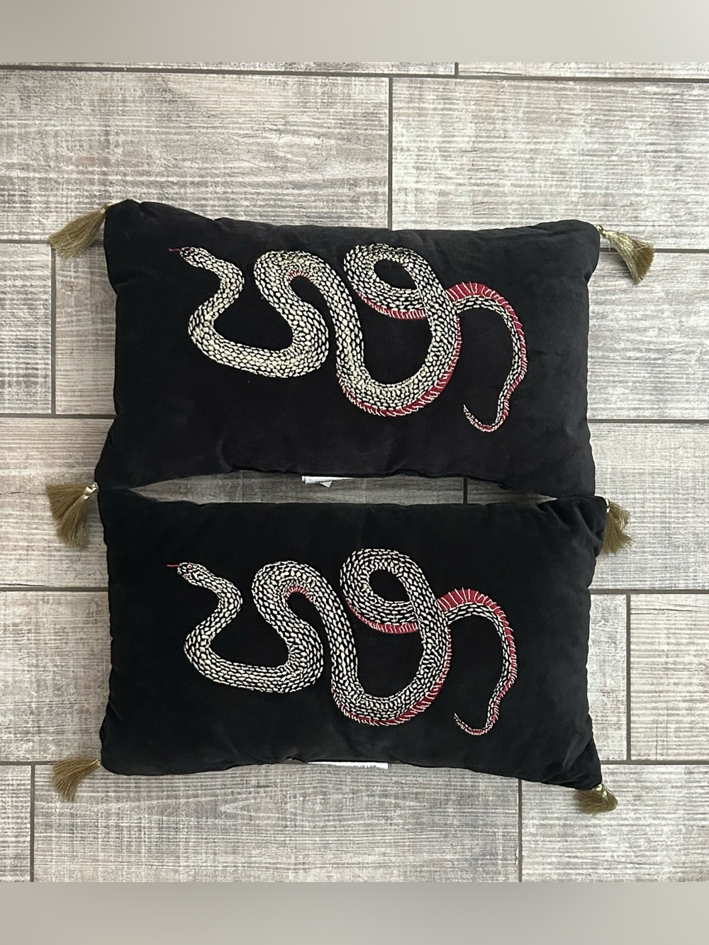 Threshold Snake Embroidered Black Decorative Lumbar Throw Pillows Set of 2 NWT